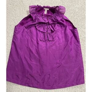 J. Crew Sleeveless Ruffle Neck Top Women's Small Silk Cotton Blouse Violet 97751